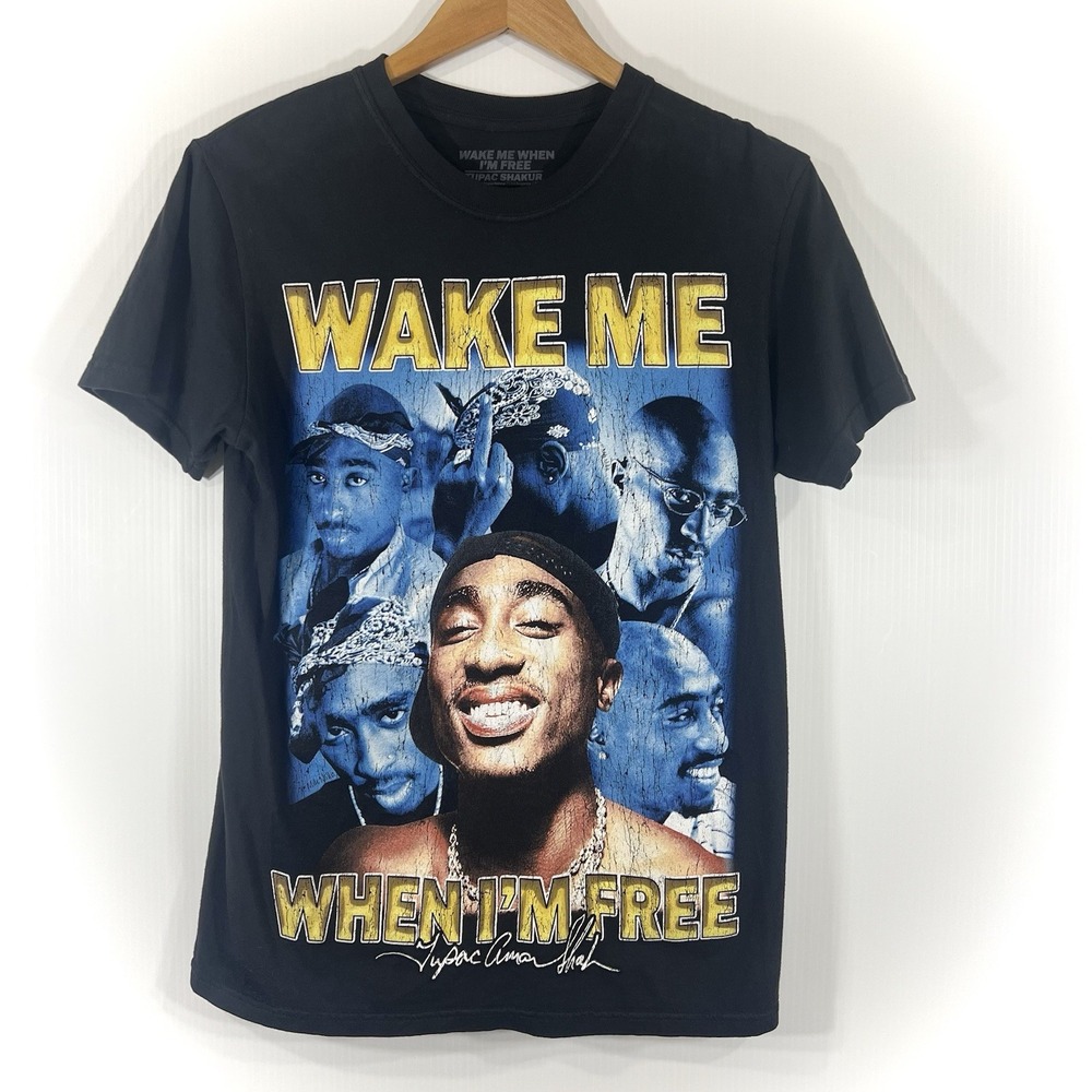 Tupac Shakur Wake Me When I'm Free‎ Graphic T-Shirt Size S Black Vintage Style